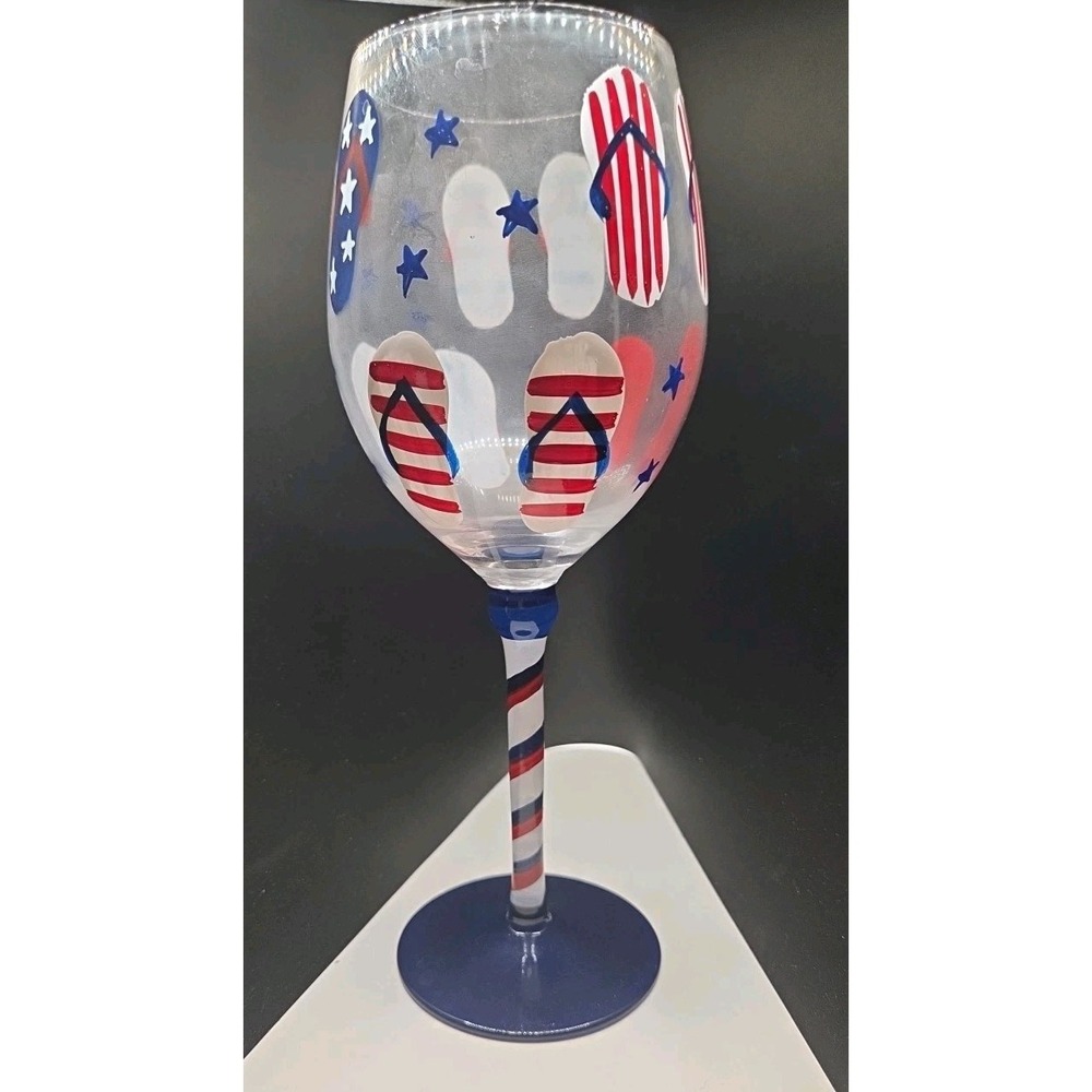 Pier 1 Patriotic Hand Blown Wine Water Goblet Retired Contemporary Glass EUC‎ - Picture 3 of 4